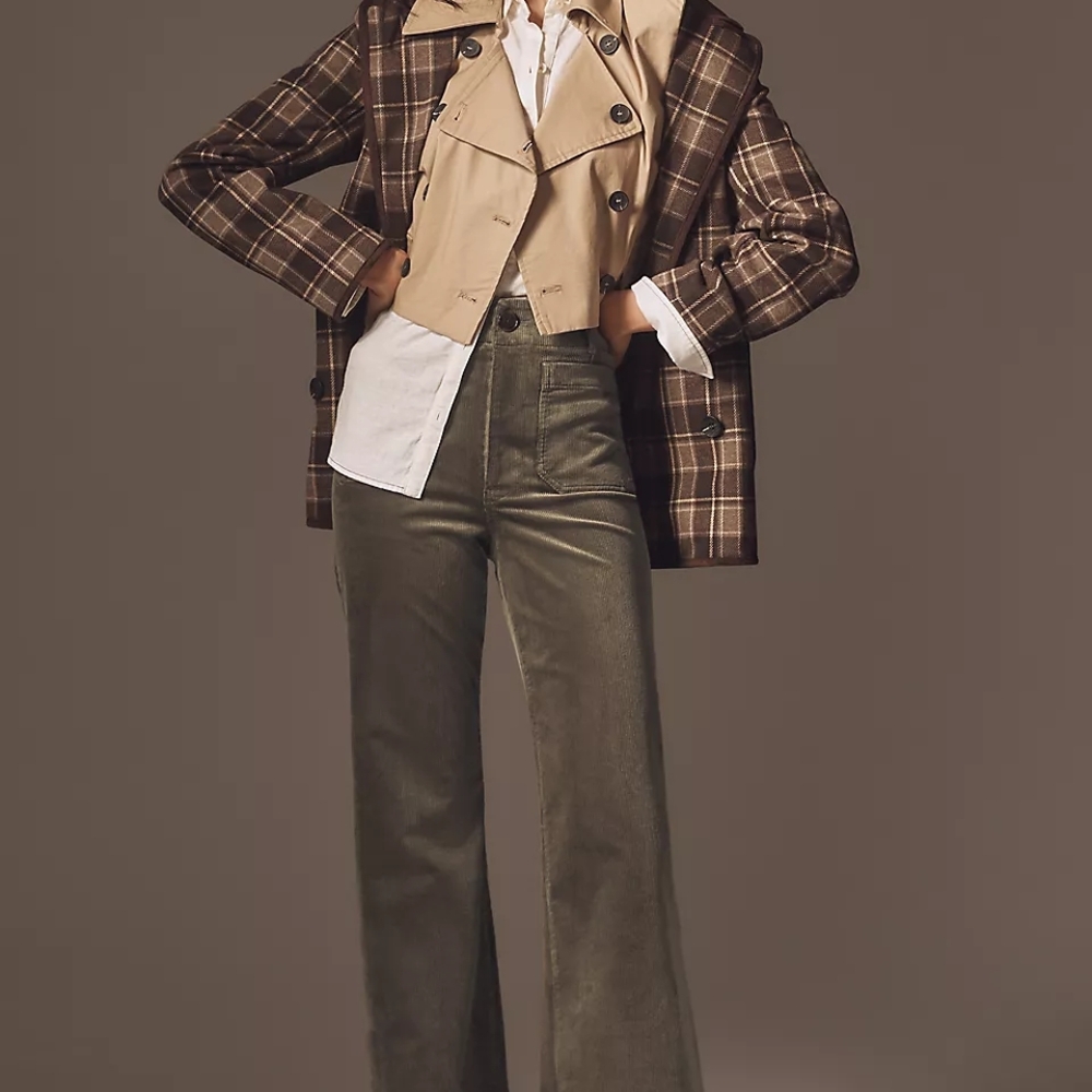Anthropologie Maeve Collete Olive Wide Leg Corduroy Pants